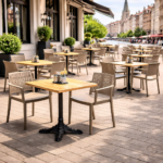 Terrasstoel-EVORA-Armleuning-Stapelbaar-taupe-Kunststof