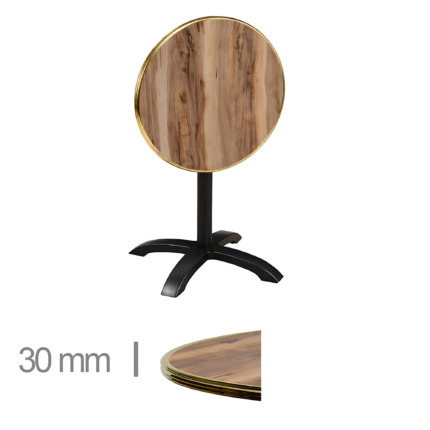 Horeca-Terrastafel-Opklapbaar-Rond-Met-Messing-Rand-WERZALIT-INDIAN-SHESMAN-Ø70 cm