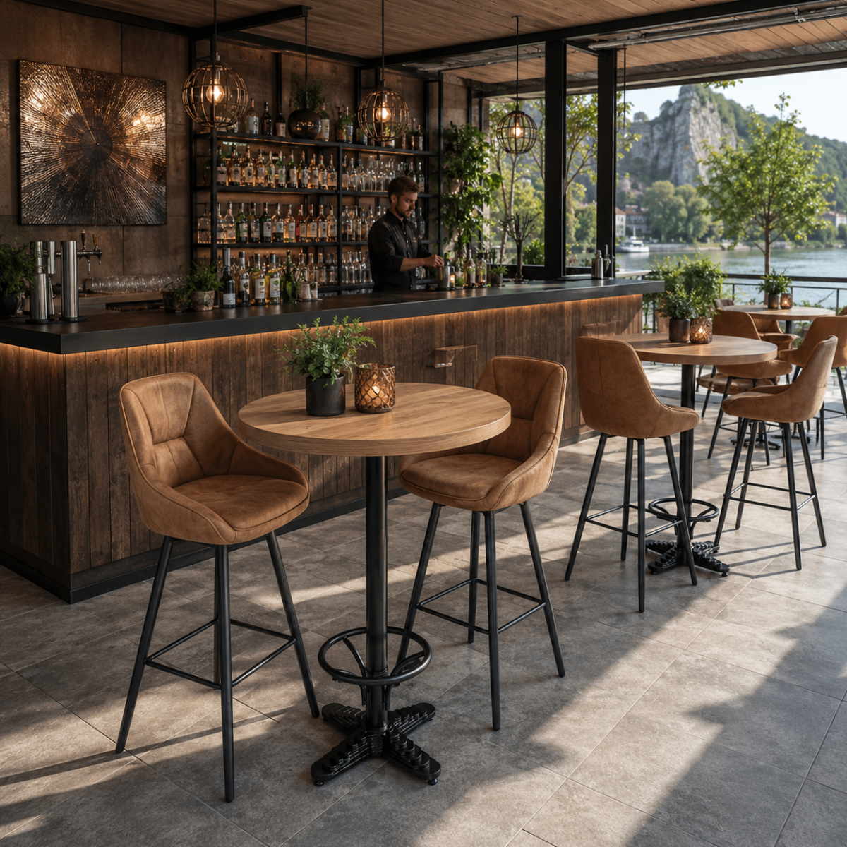Horeca-Metalen-Bar-Armstoel-BIAS-Cognac-microvezel-1
