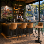 Horeca-Metalen-Bar-Armstoel-BIAS-goud-Velvet-Fluweel