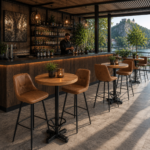 Horeca-Metalen-Bar-Armstoel-CARMEN-Cognac-microvezel