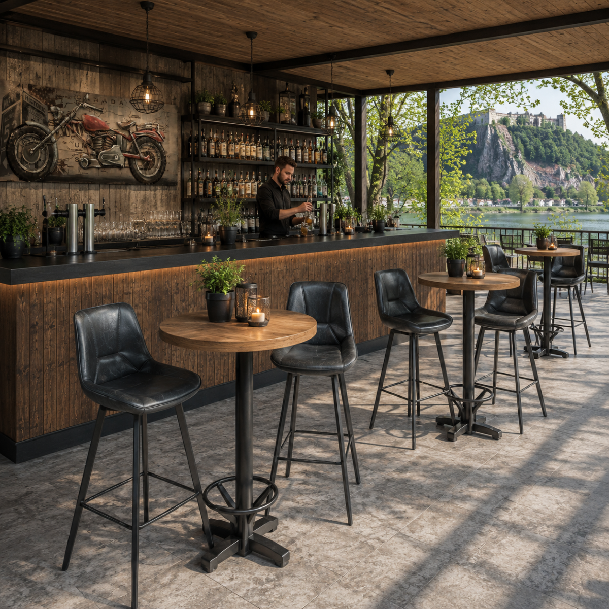 Horeca-Metalen-Bar-Armstoel-CARMEN-ZWART-microvezel