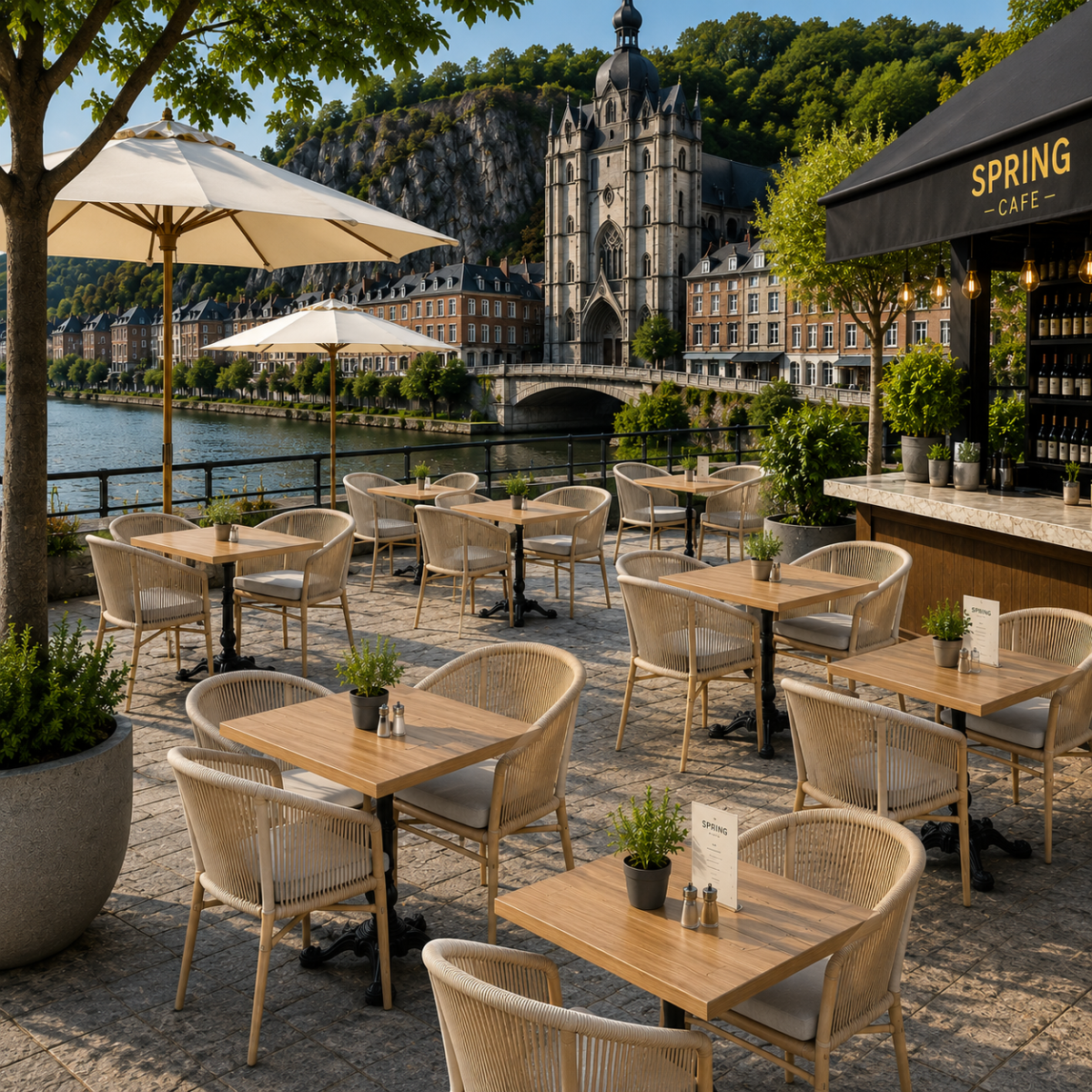 Terrasstoel-VEGA-Armleuning -Stapelbaar-Beige-Rattan
