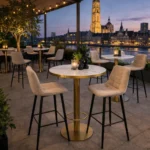 Horeca-Ronde-Statafel-Met-Onderstel-FAUX-MARMER-WIT-Ø70-Hoogte-111-cm