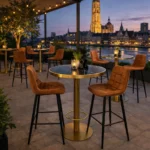 Horeca-Ronde-Statafel-Met-Onderstel-FAUX-MARMER-zwart-Ø70-Hoogte-111-cm