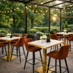 Horeca-Statafel-Met-gouden-Onderstel-steun-FAUX-MARMER-WIT-70×70-Hoogte-111-cm