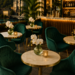 Horeca-Tafelblad-Rond-Met-MESSING-Rand-WERZALIT-GOLDEN MARBLE--3-cm-Dik-MODEL-2-ORCHIDE
