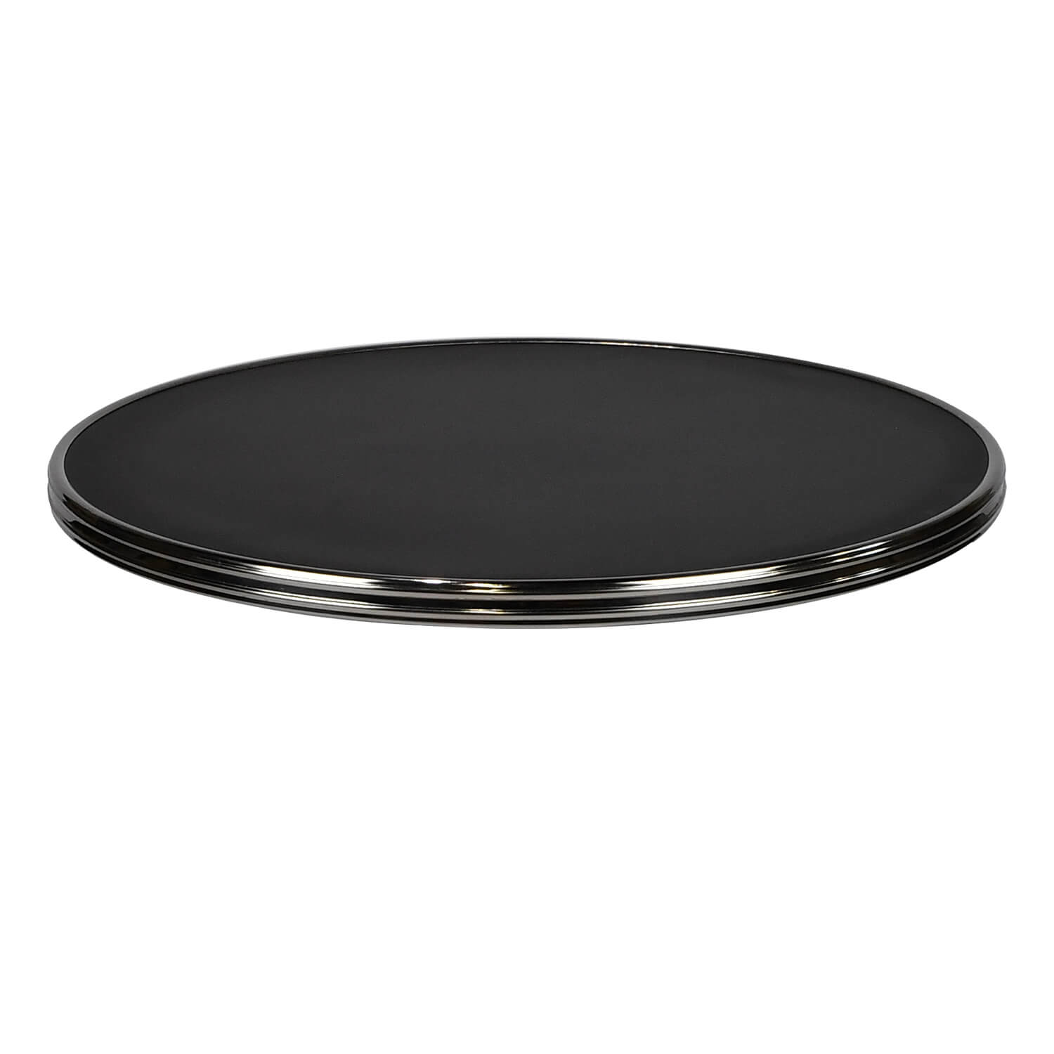 Horeca-Tafelblad-Rond-Met-Chroom-Rand-Werzalit-Zwart-R60-3-Cm-Dik