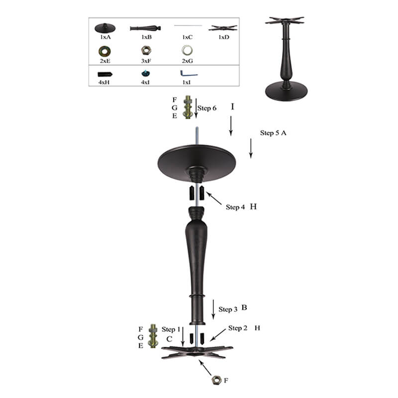 Horeca-Tafelonderstel-Gietijzer-Ø-43-Hoogte-72-Cm-Zwart-A-068-Montage