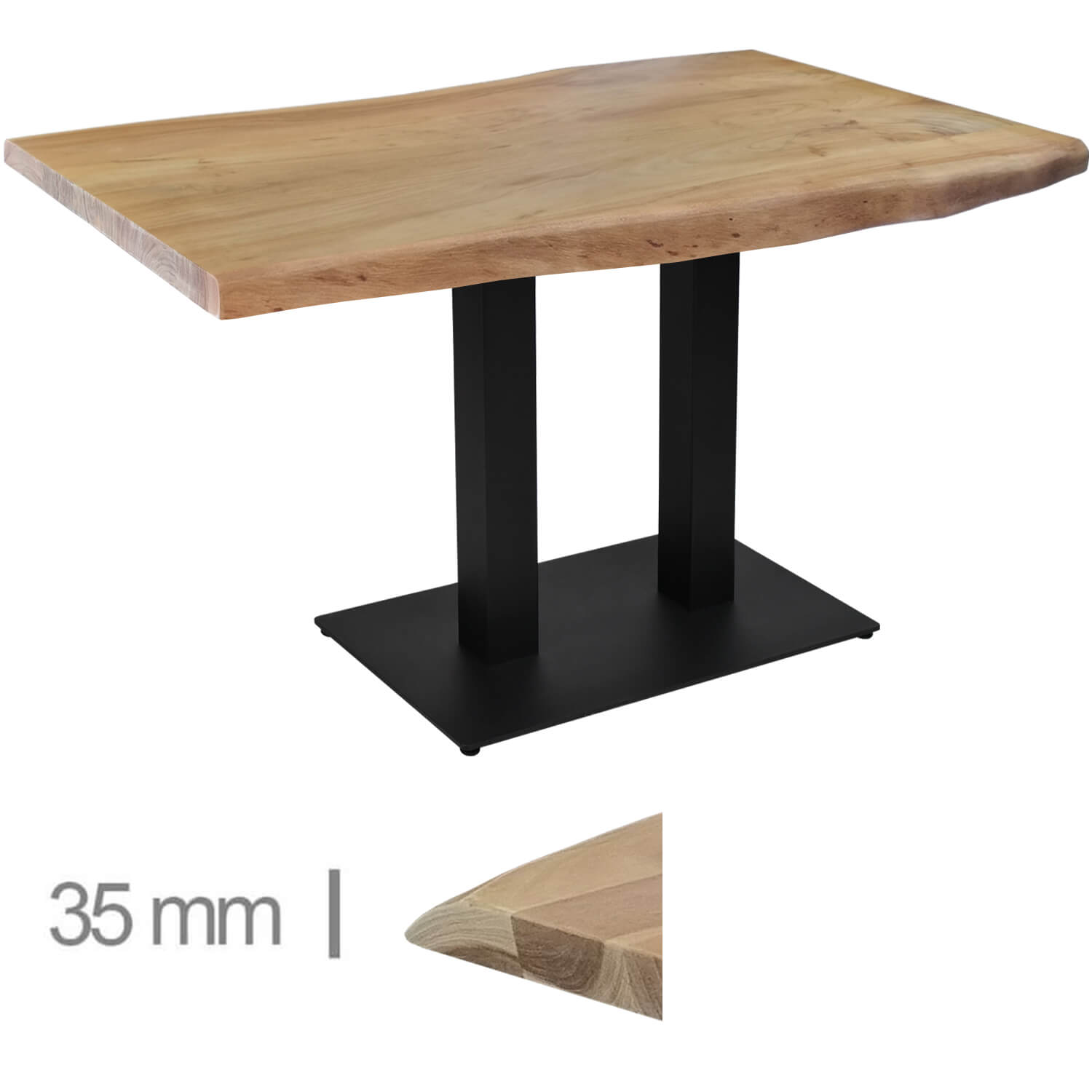 Horeca-Boom-Tafel-Acacia-75x120-Cm-Met-Stalen-Onderstel