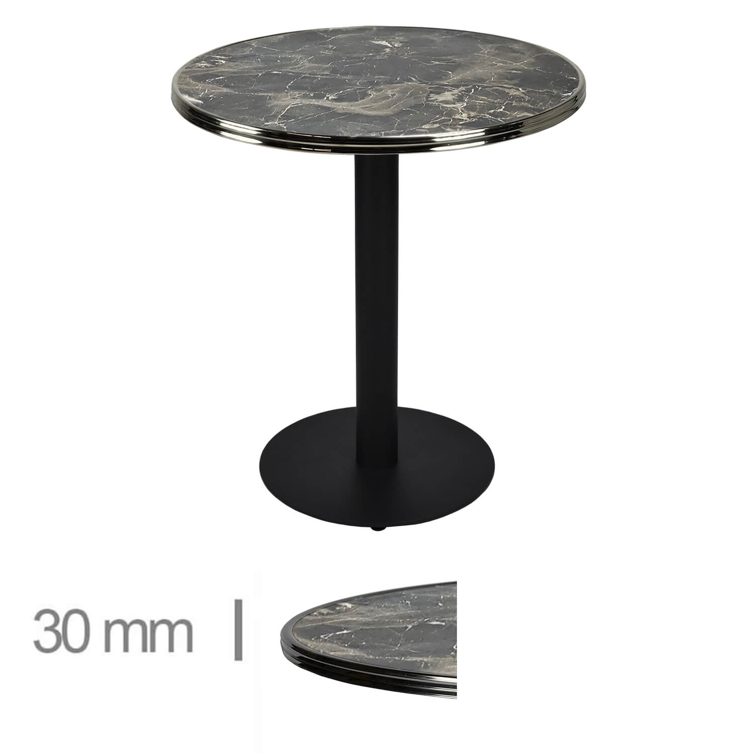 Horeca-Tafel-Rond-Met-Chroom-Rand-Werzalit-Brownie-Marble-60-Cm