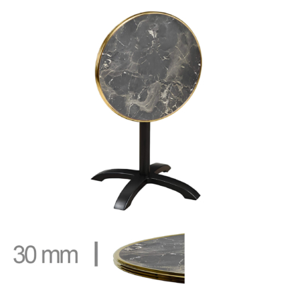 Horeca-Terrastafel-Opklapbaar-Rond-Met-Messing-Rand-WERZALIT-BROWNIE-MARBLE-Ø60 cm