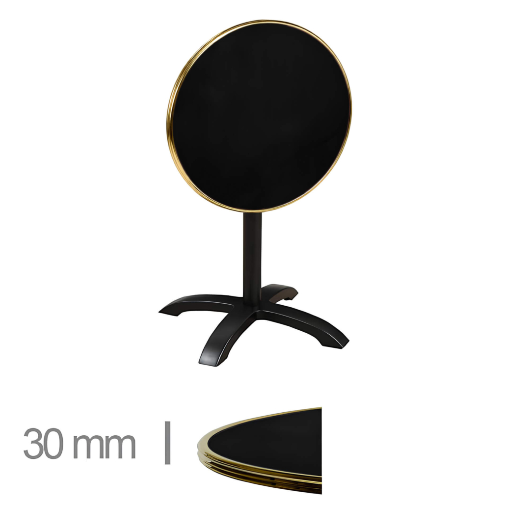 Horeca-Terrastafel-Opklapbaar-Rond-Met-Messing-Rand-Werzalit-Zwart-60-Cm-A-Srd