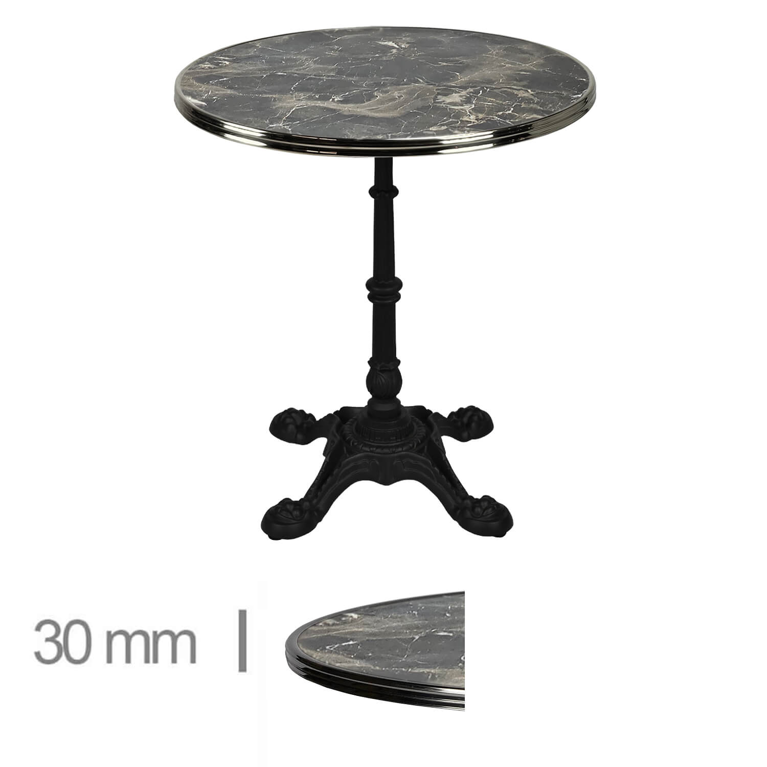 Horeca-Terrastafel-Rond-Met-Chroom-Rand-Werzalit-Brownie-Marble-60-Cm-B-CE155