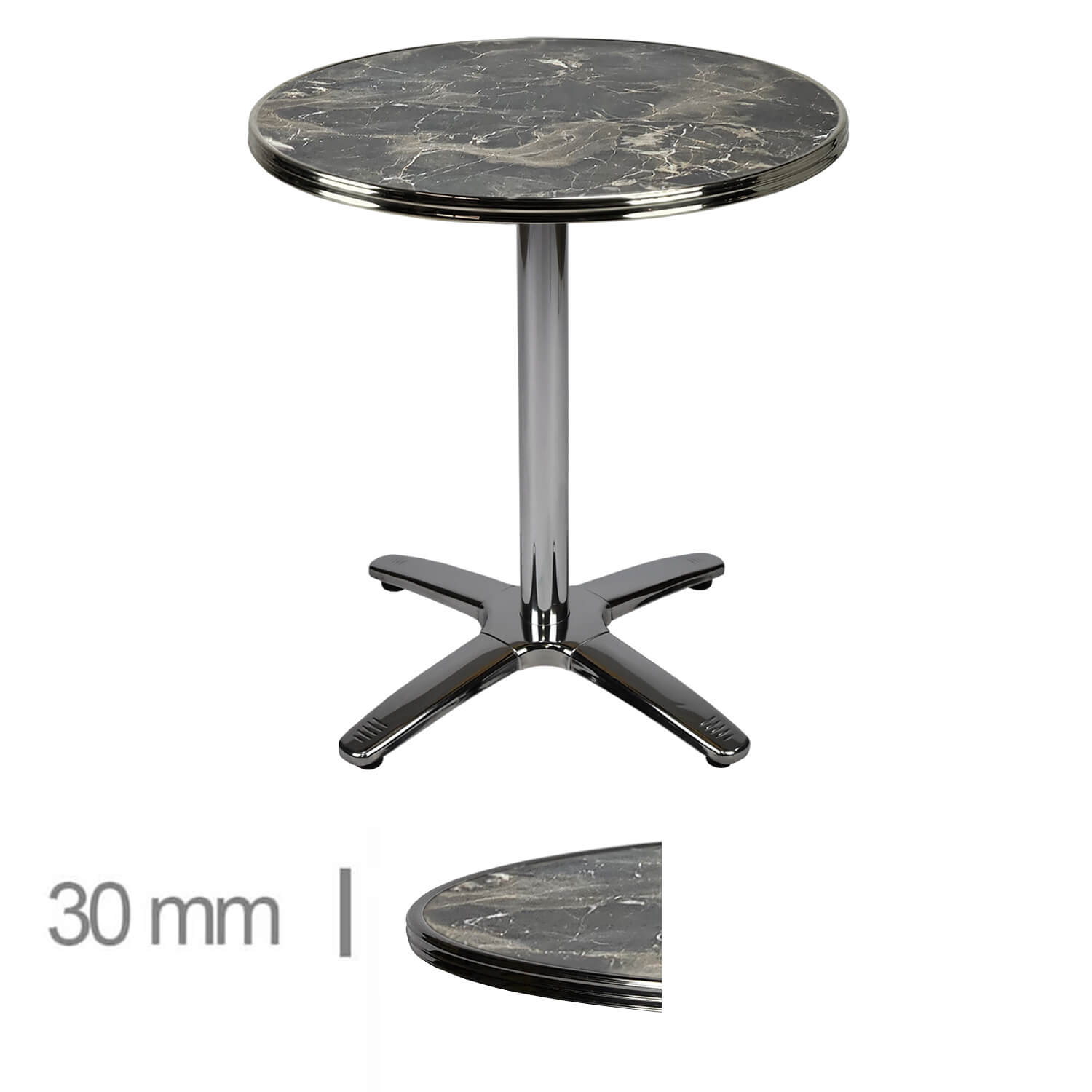 Horeca-Terrastafel-Rond-Met-Chroom-Rand-Werzalit-Brownie-Marble-70-Cm-A-Roma