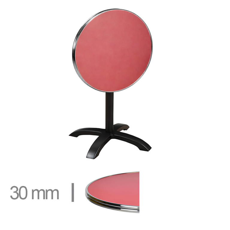 Horeca-Terrastafel-Rond-Met-Chroom-Rand-Werzalit-Rood-60-Cm