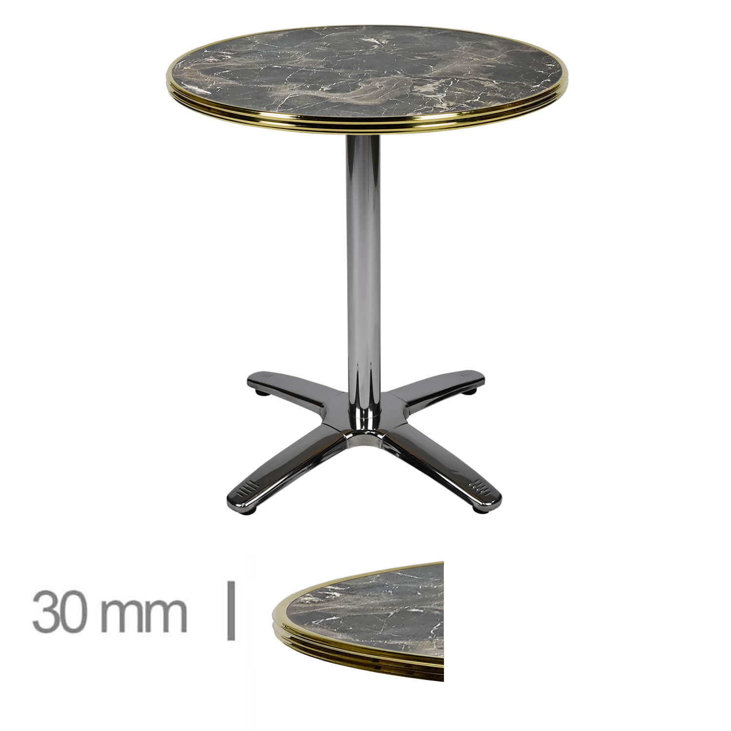 Horeca-Terrastafel-Rond-Met-Messing-Rand-Werzalit-Brownie-Marble-60-Cm-318-A-Roma