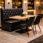 Horeca-Eetbank-CAPITON-Schwarzes-Kunstleder-Met-Zwarte-Knopen