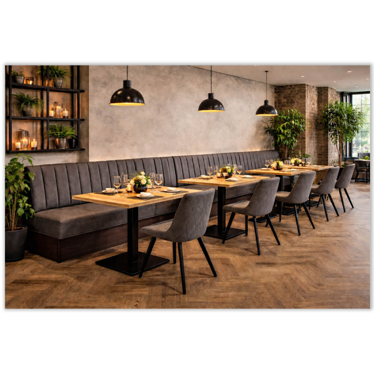 Horeca-Eetbank-SAFRAN-Antraciet-Vintage-Microvezel-set1