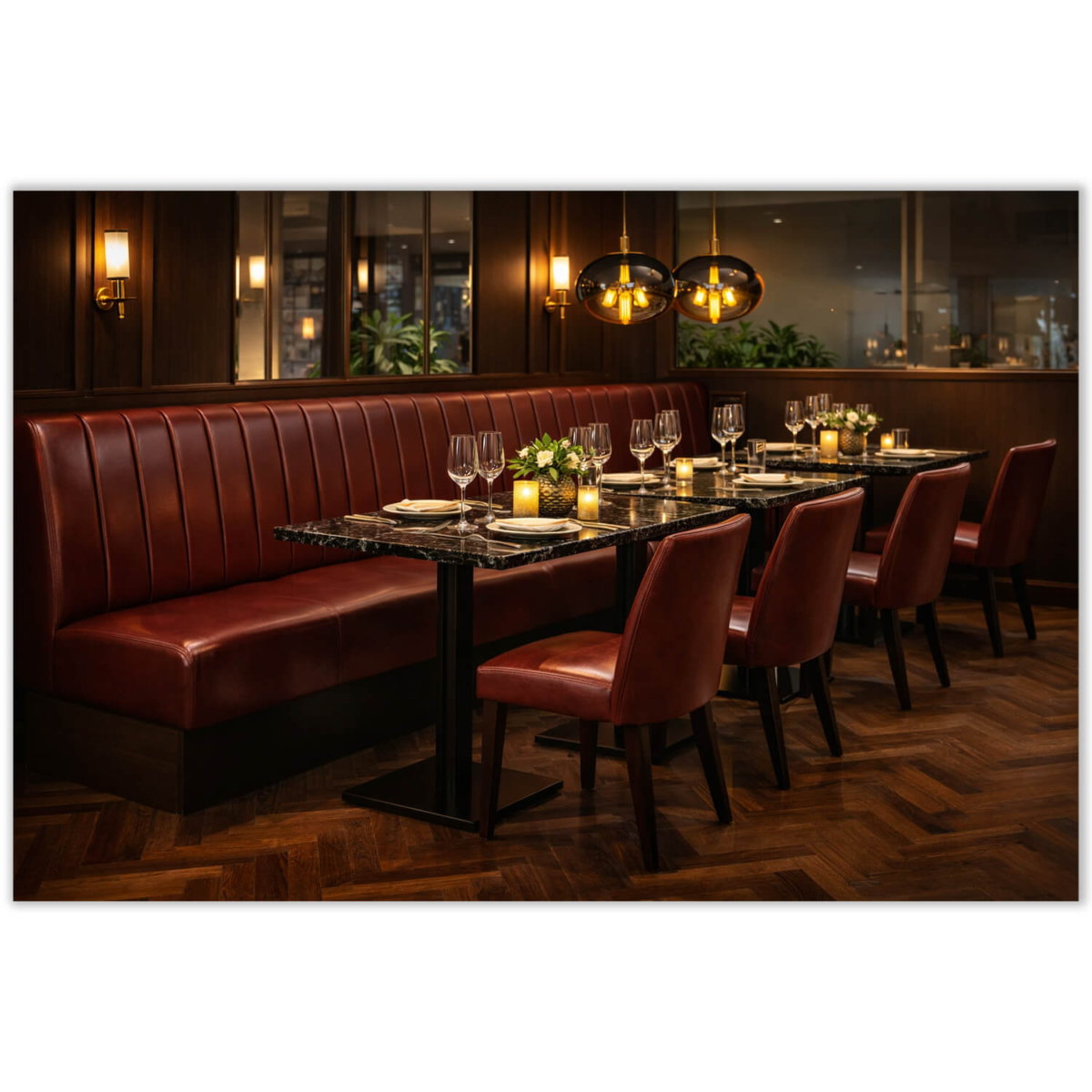 Horeca-Eetbank-SAFRAN-Bruin-Kunstleer-set-1
