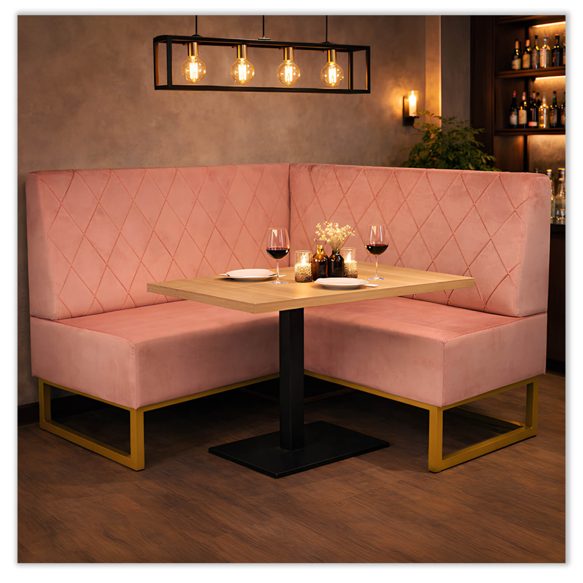 Horeca-Eetbank-TROJE-Roze-VelvetFluweel-set-1