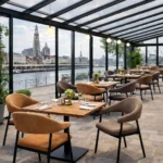 Horeca-Armstoel-AMAZE-Cognac-Microvezel