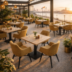 Horeca-Armstoel-ROCCA-gold-Stof