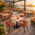 Horeca-Armstoel-ROCCA-roest-Stof