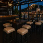 Horeca-Houten-Barkruk-SANJA-taupe-Kunstleer