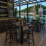 Horeca-Houten-Barstoel-LILA-zwart-Kunstleer-new