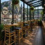 Horeca-Houten-Barstoel-RIVA-eik-Zwart-Kunstleer