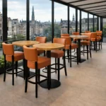 Horeca-Houten-Barstoel-TARA-oranje-Kunstleer