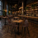 Horeca-Metalen-Barstoel-LUCIANO-bruin-microvezel