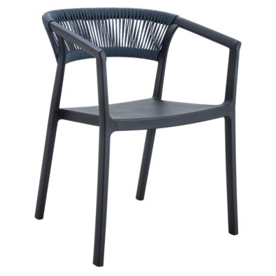 Terrasstoel-CECILE-Armleuning-Stapelbaar-Blauw-Kunststof-Touw