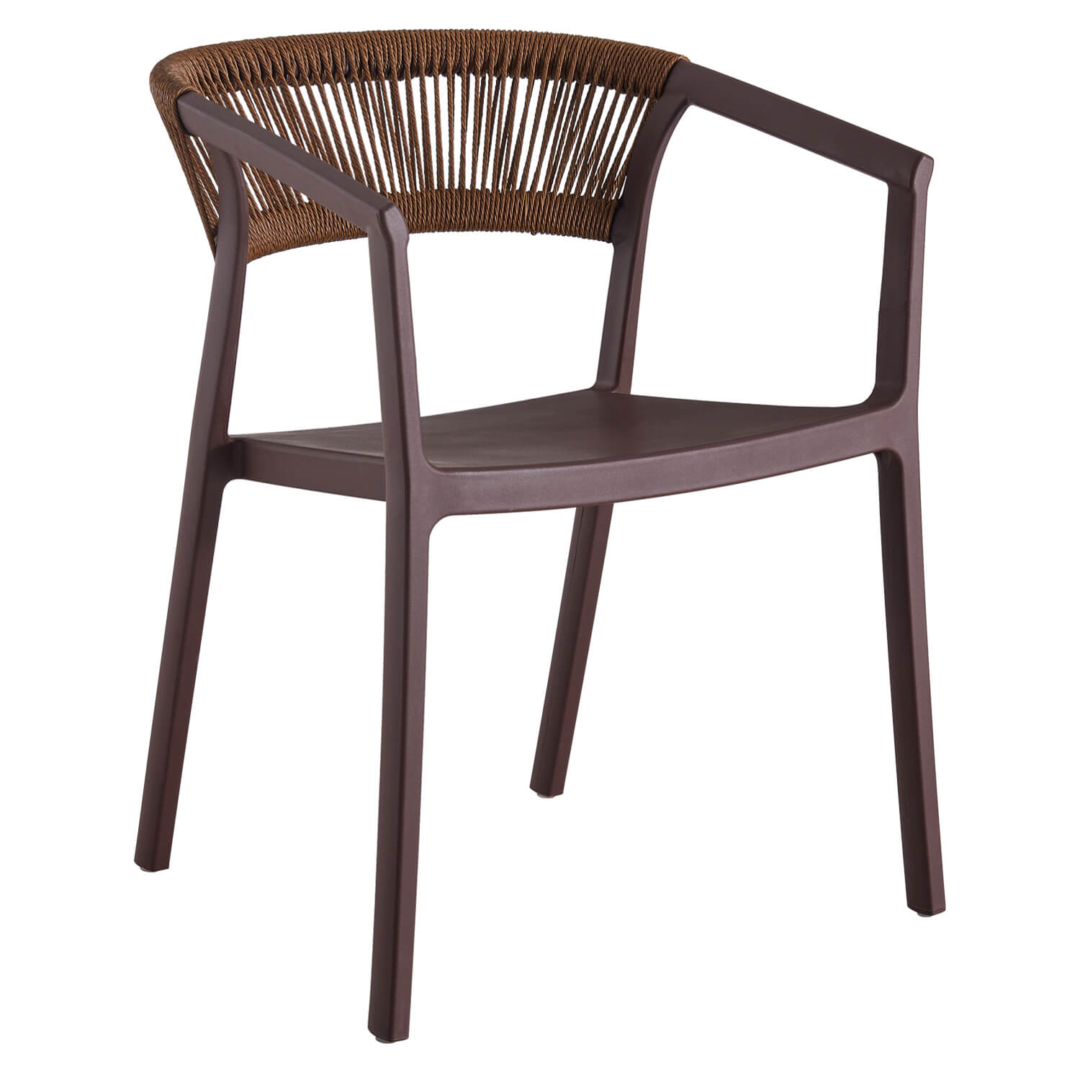 Terrasstoel-CECILE-Armleuning-Stapelbaar-Bruin-Kunststof-Touw