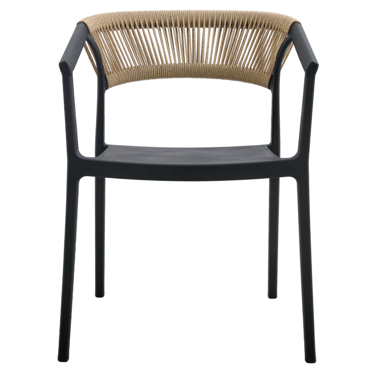 Terrasstoel CECILE - Armleuning - Stapelbaar - Zwart/Naturel Kunststof/Touw - Afbeelding 5