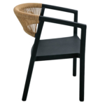 Terrasstoel-CECILE-Armleuning-Stapelbaar-Zwart-Naturel-Kunststof-Touw-Z