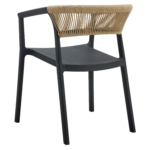 Terrasstoel-CECILE-Armleuning-Stapelbaar-Zwart-Naturel-Kunststof-Touw-ZA