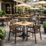 Terrasstoel-CECILE-Armleuning-Stapelbaar-Bruin-KunststofTouw