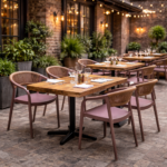 Terrasstoel-SIRENE-Armleuning-Stapelbaar-Bruin-KunststofTouw