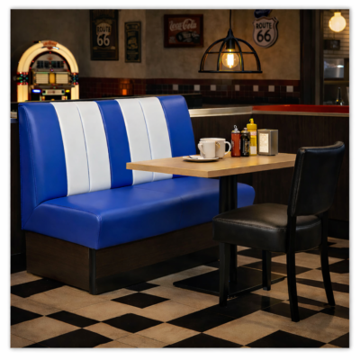 Horeca-Eetbank-SAFRAN-AMERICAN-Blauw-Wit-Kunstleer