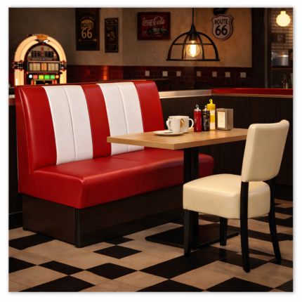 Horeca-Eetbank-SAFRAN-AMERICAN-Rood-Wit-Kunstleer