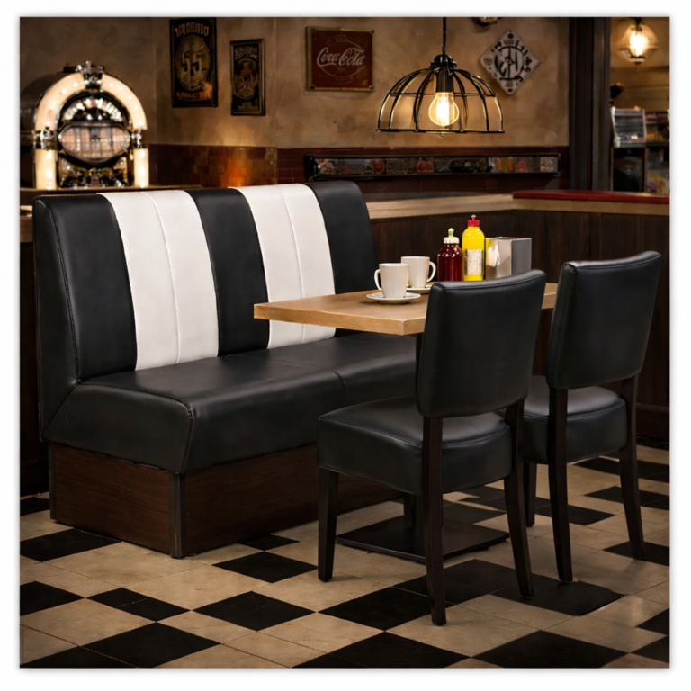 Horeca Eetbank-SAFRAN-AMERICAN-zwartWit-Kunstleer